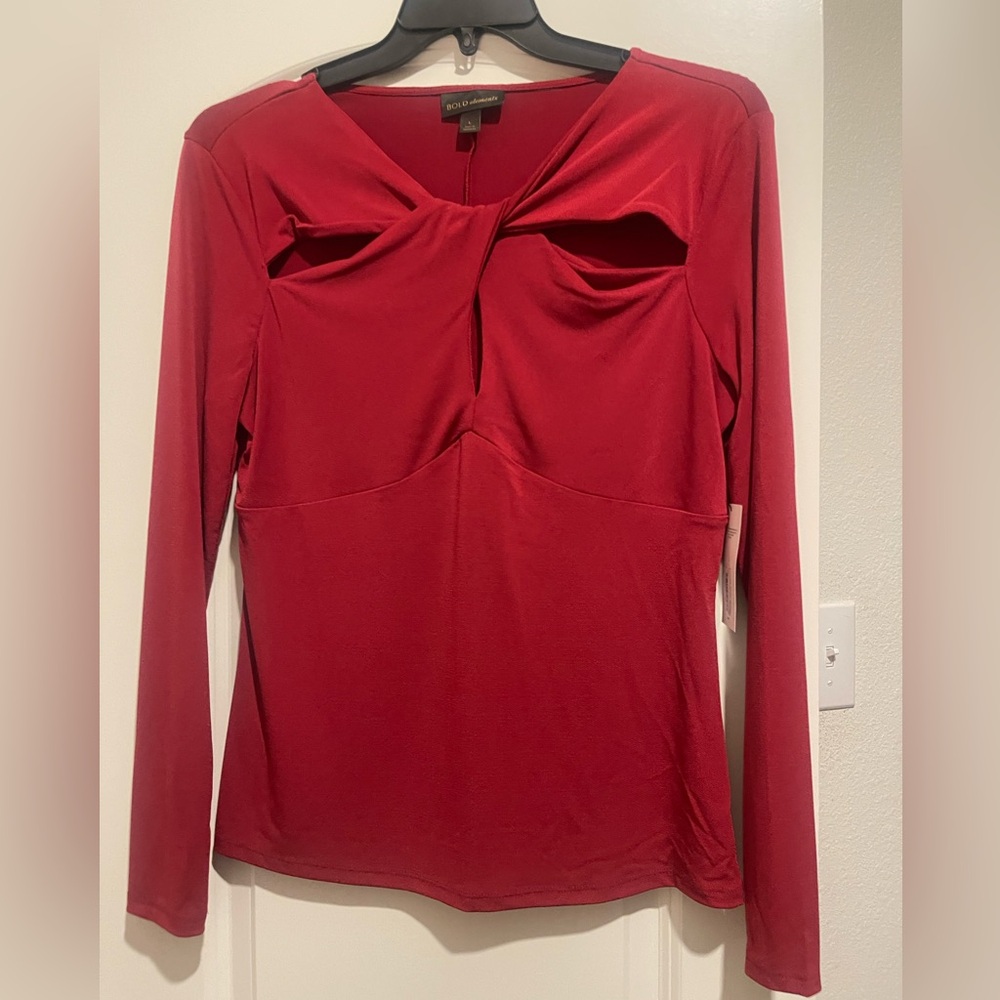NWT BOLD elements Red Twist Front Blouse